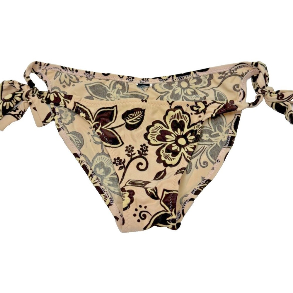 Side Tie Bikini Bottom Beige Brown Cottagecore Swim Medium Resort Beach Vacation